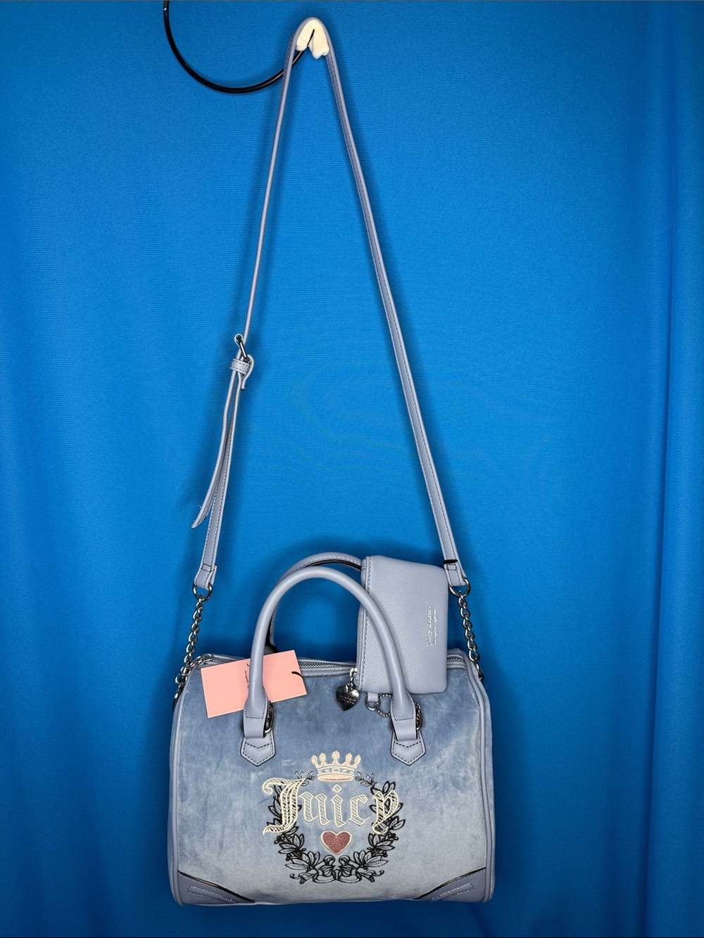 NEW NWT JUICY COUTURE BLUE HERITAGE SATCHEL SHOULDER CROSSBODY / VELVET TYPE BAG
